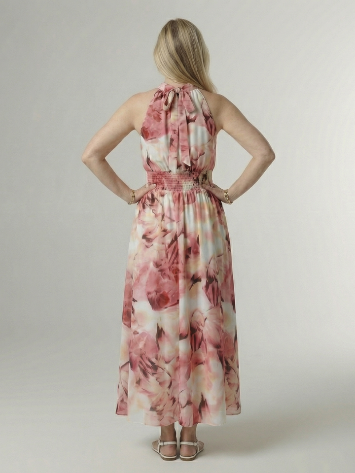 Sylin | Vestido Midi con Cuello Halter Fruncido