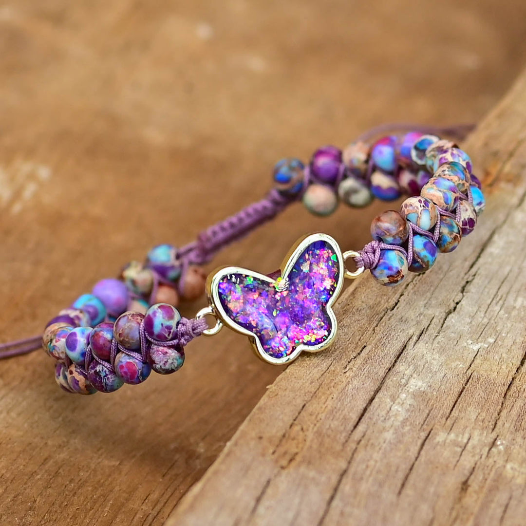Pulsera de Mariposa de Ópalo Púrpura Druzy