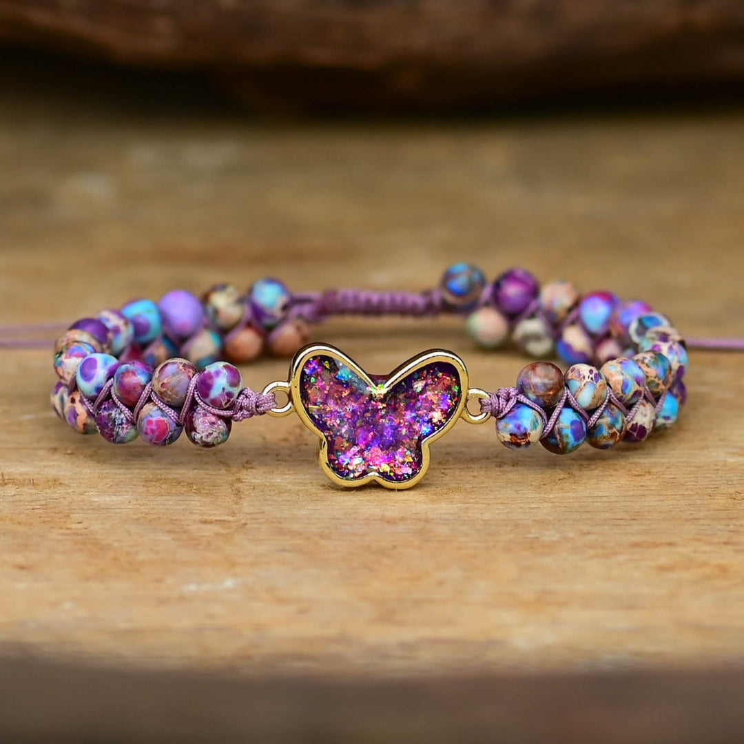 Pulsera de Mariposa de Ópalo Púrpura Druzy