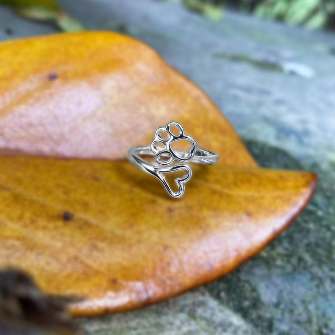 Anillo Ajustable de Patita y Corazón – Acero Inoxidable