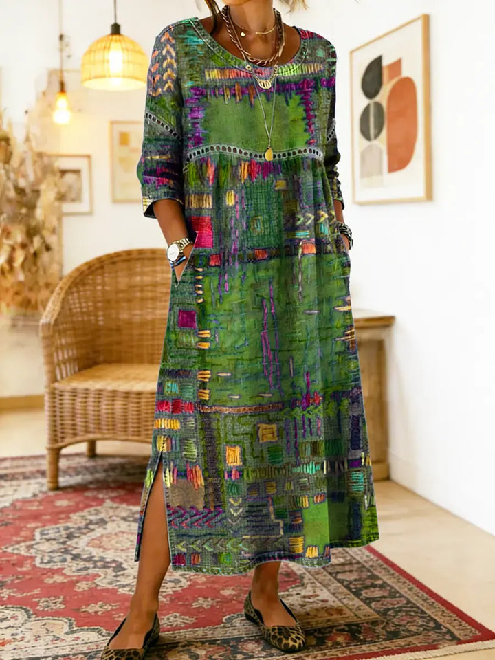 Manuela | Vestido Impreso con Patchwork Étnico
