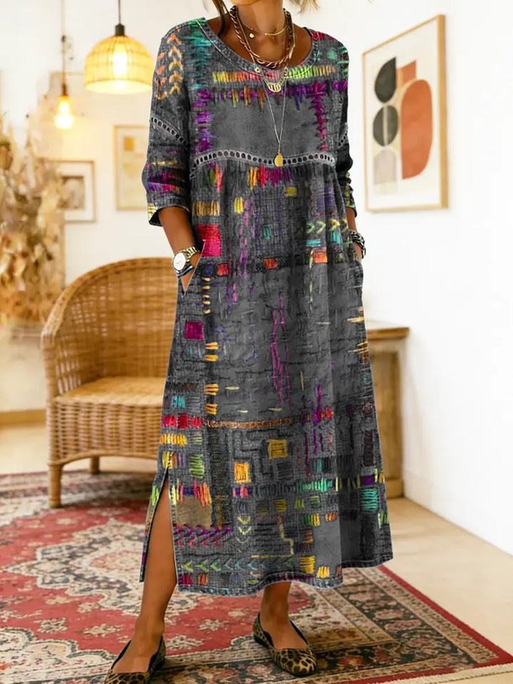 Manuela | Vestido Impreso con Patchwork Étnico