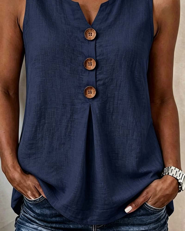 Clarisa | Camiseta sin mangas de algodón con cuello en V y botones