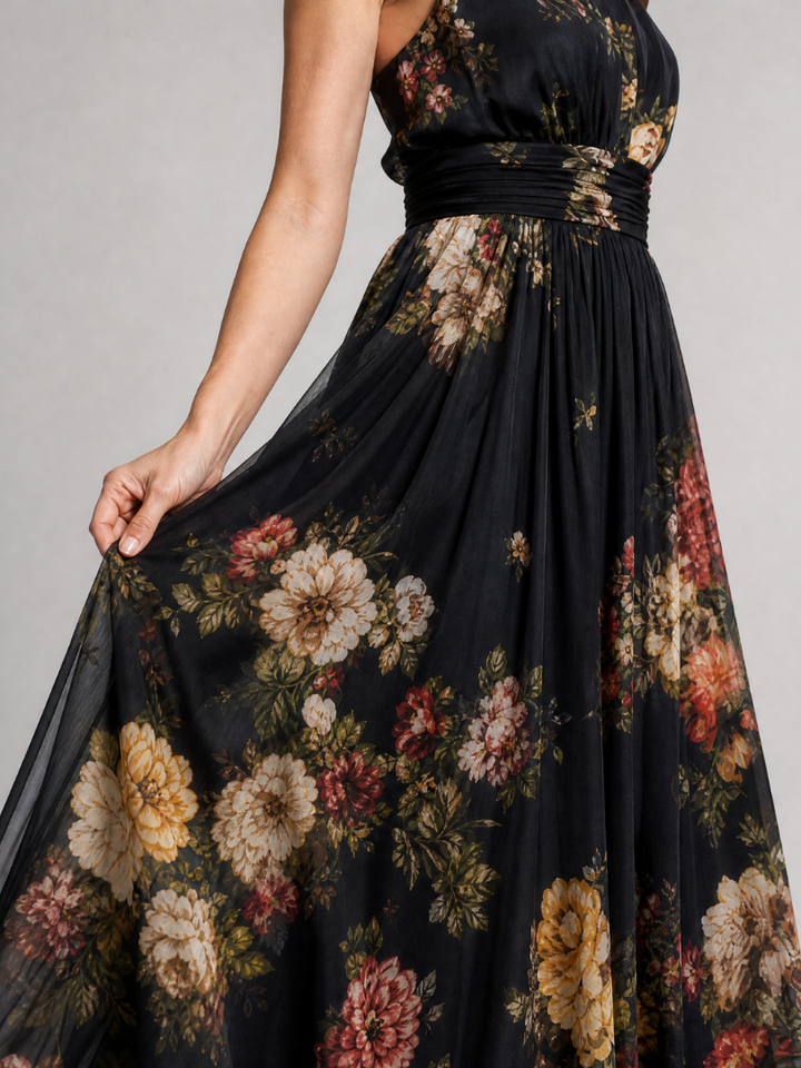 Sior | Vestido Midi con Cuello Halter Floral
