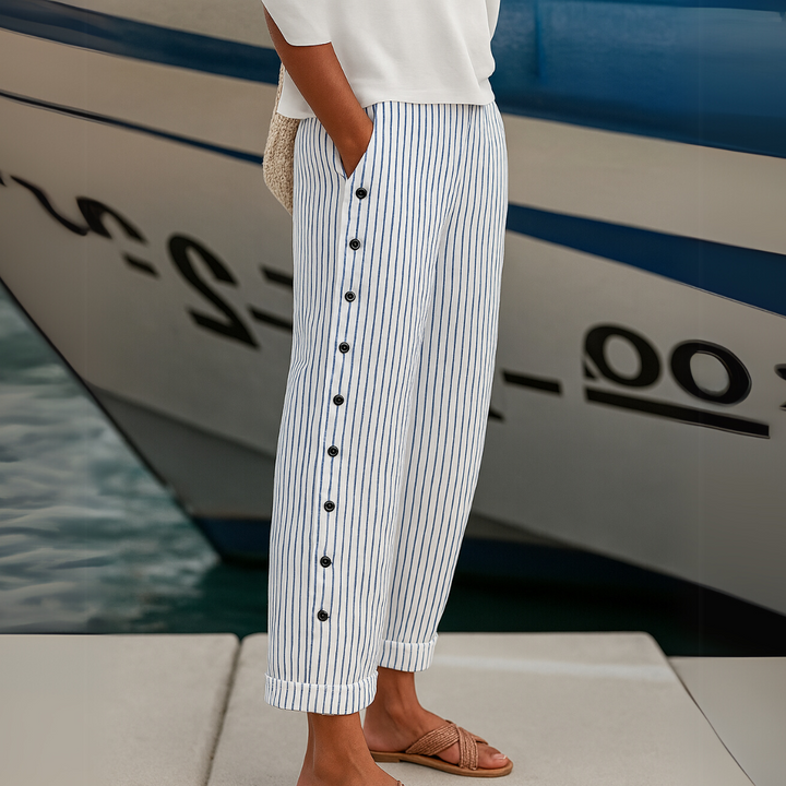 Isabel | Pantalón Recto Rayas Botones