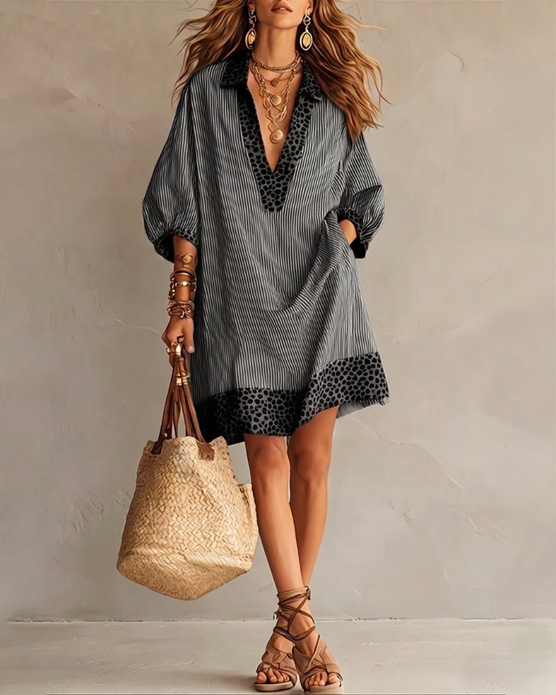 Léa | Vestido camisero con estampado de leopardo y mangas abullonadas
