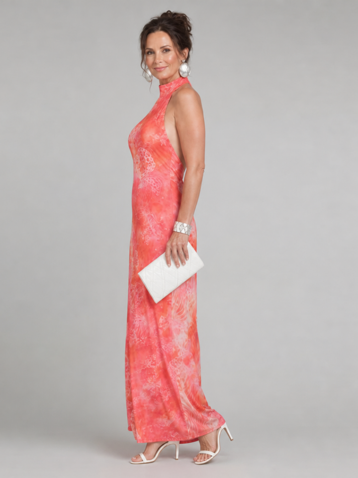 Coraline | Vestido Maxi con Patrón Impreso y Cuello Halter
