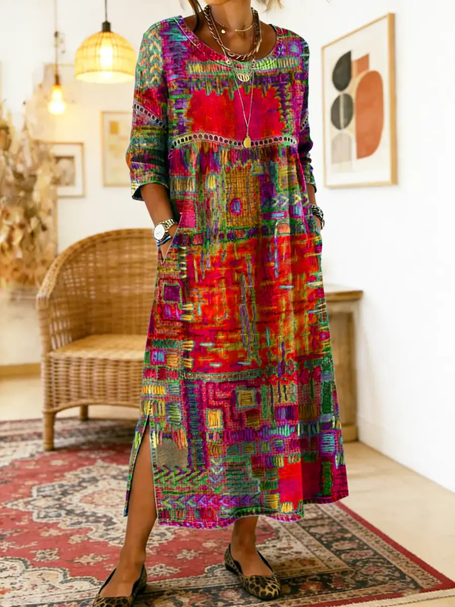 Manuela | Vestido Impreso con Patchwork Étnico