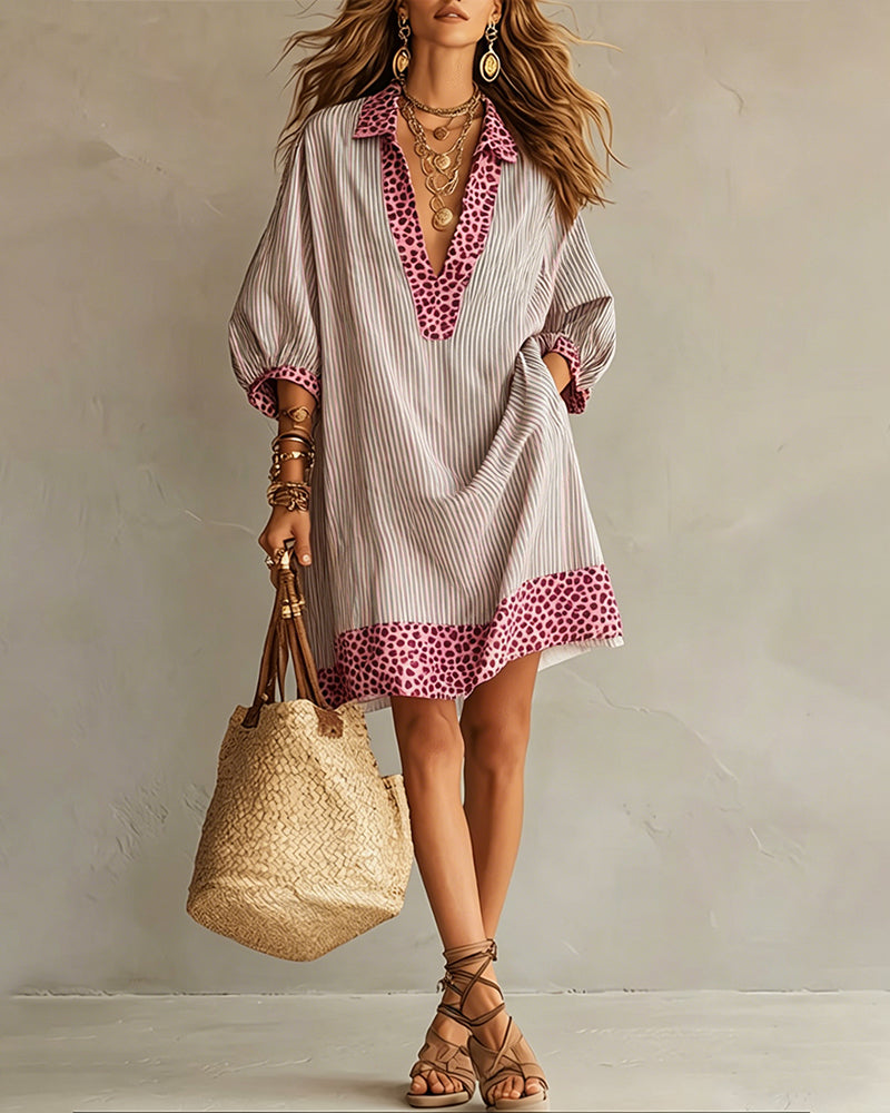 Léa | Vestido camisero con estampado de leopardo y mangas abullonadas
