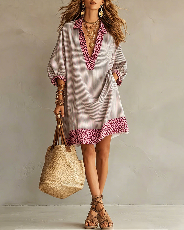Léa | Vestido camisero con estampado de leopardo y mangas abullonadas
