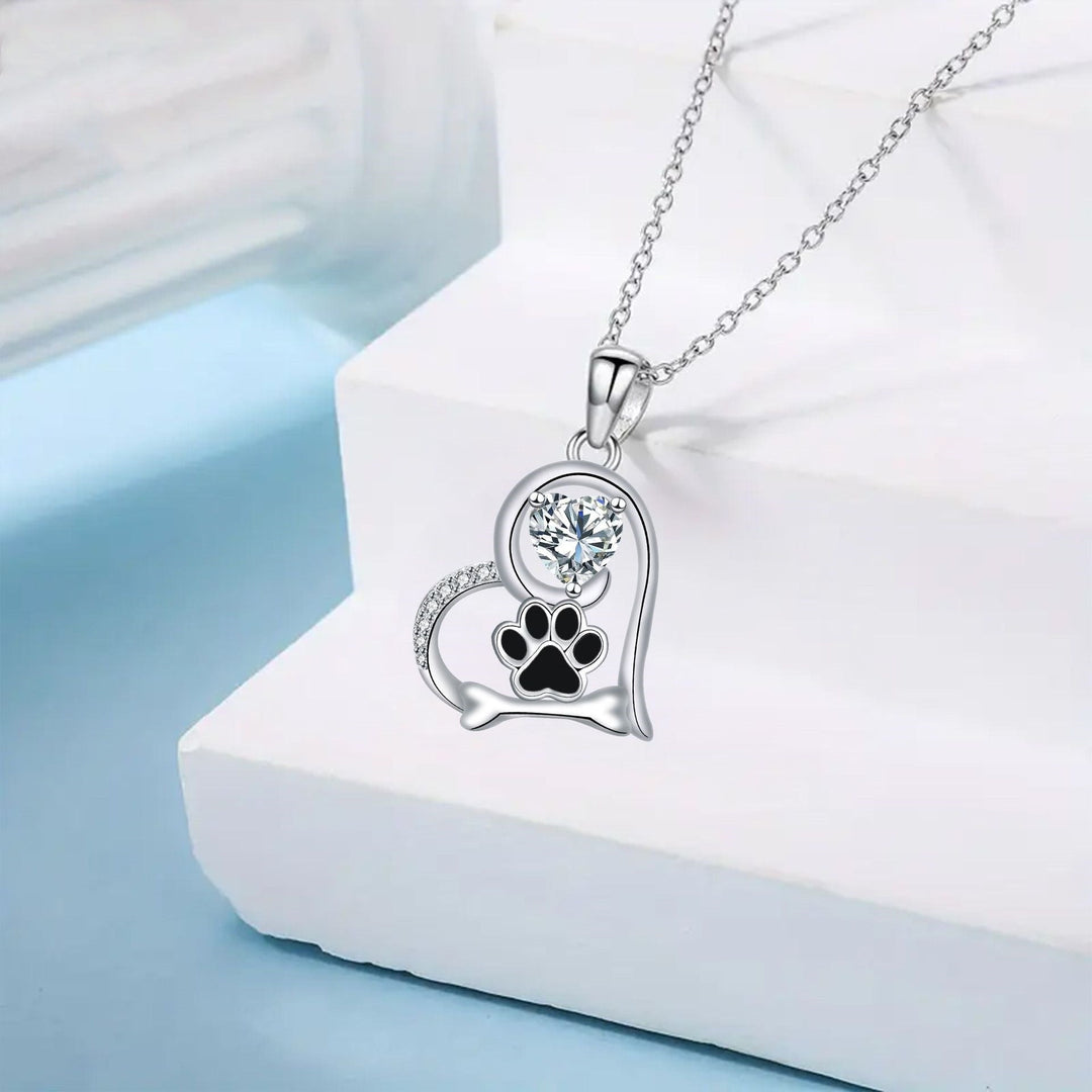 Collar Artesanal con Huella de Perro y Hueso con Zirconia