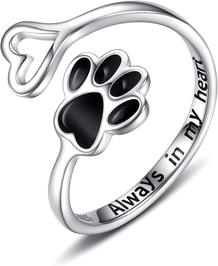 Anillo Artesanal de Patita y Corazón – Ajustable en Plata de Ley 925