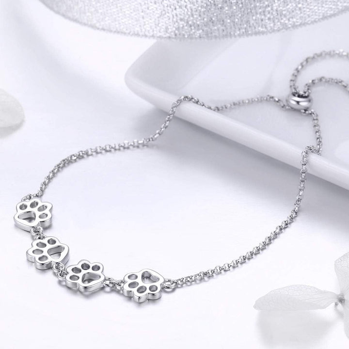 Pulsera de Huella de Patas de Plata de Ley – Ajuste Ajustable
