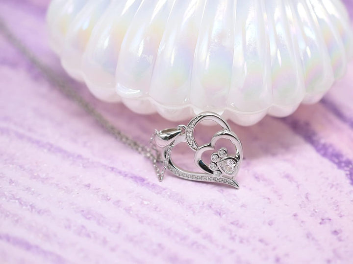 Collar de Plata Esterlina con Huella y Corazón con Circonitas