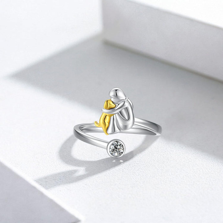 Anillo de Perro de Plata de Ley 925 con Circonita – Ajustable y Hecho a Mano