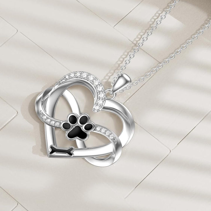 Collar de Corazón y Patita Infinito en Plata de Ley 925 con Zirconia