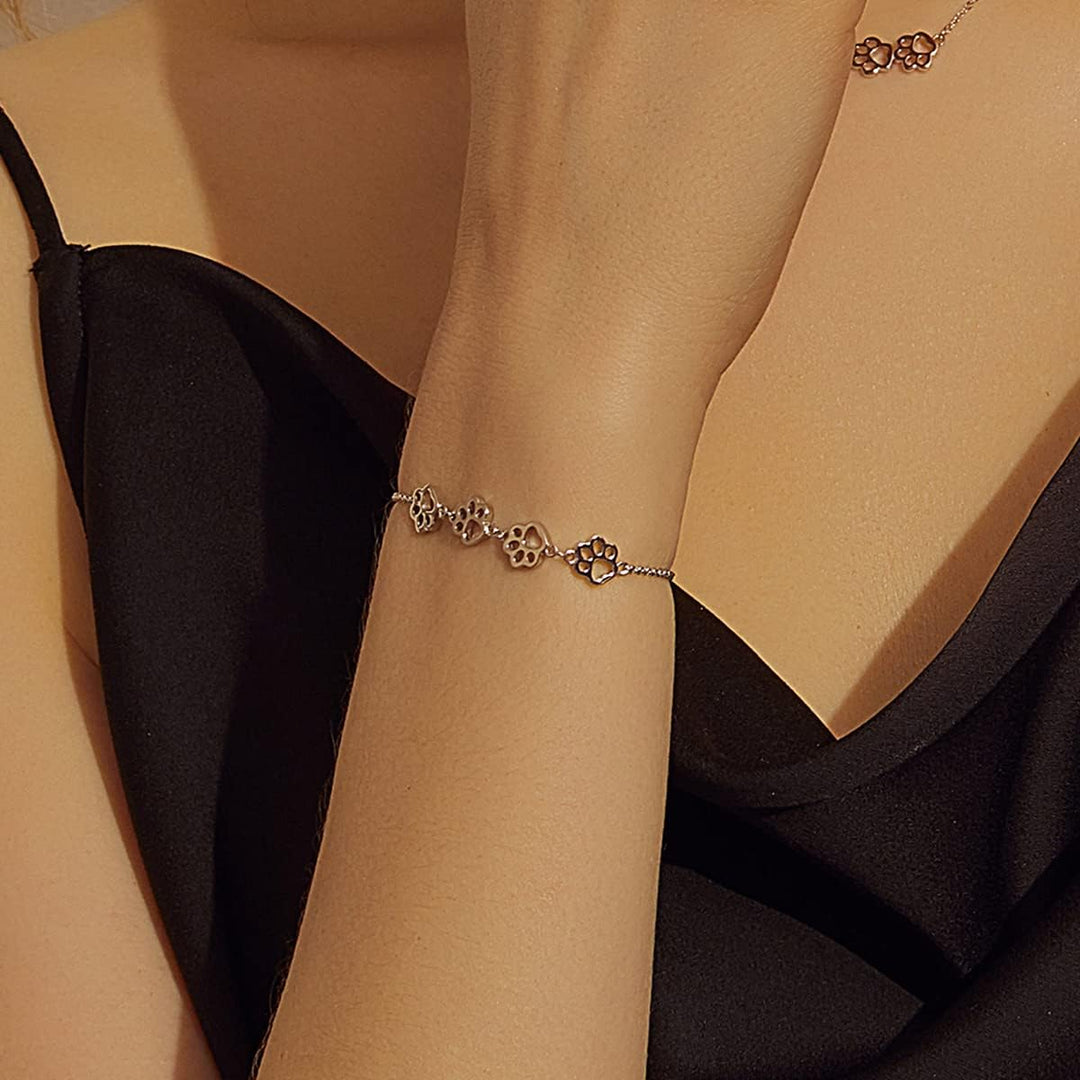 Pulsera de Huella de Patas de Plata de Ley – Ajuste Ajustable