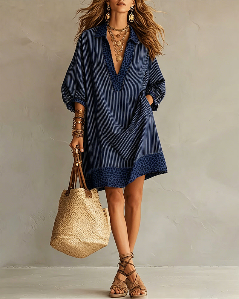 Léa | Vestido camisero con estampado de leopardo y mangas abullonadas