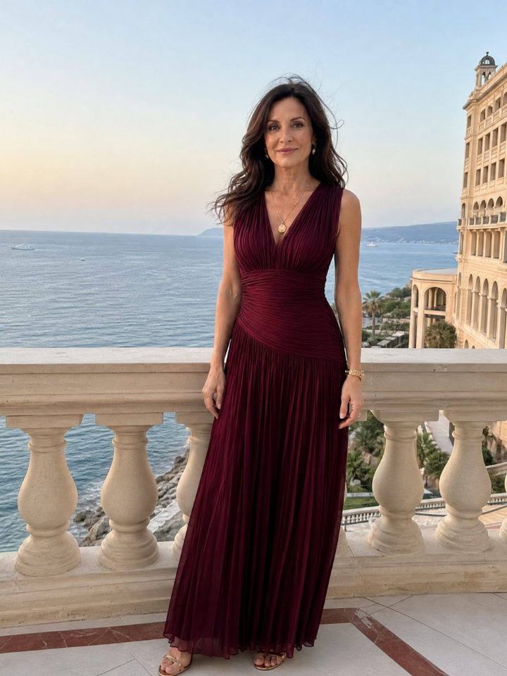 Lemar | Vestido Midi Sin Mangas con Pliegues y Escote en V