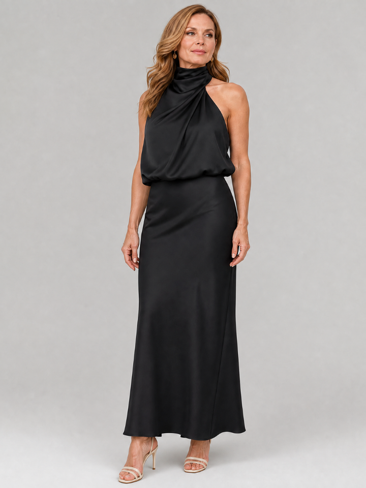 Nopal | Vestido Midi Sin Mangas con Cuello Drapado