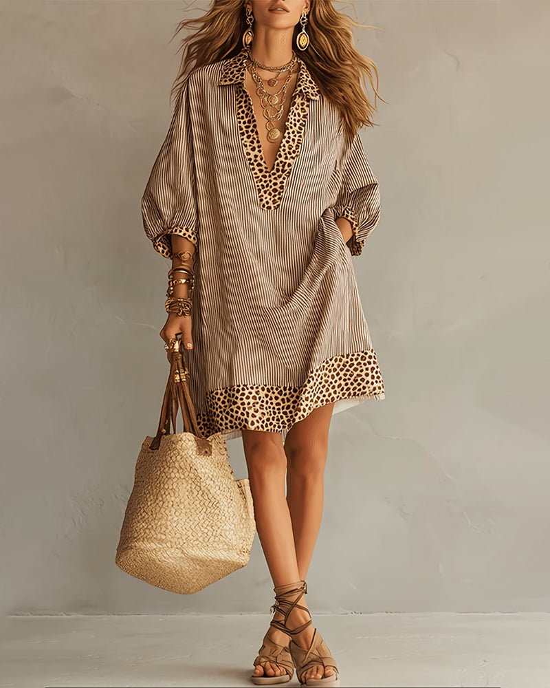 Léa | Vestido camisero con estampado de leopardo y mangas abullonadas