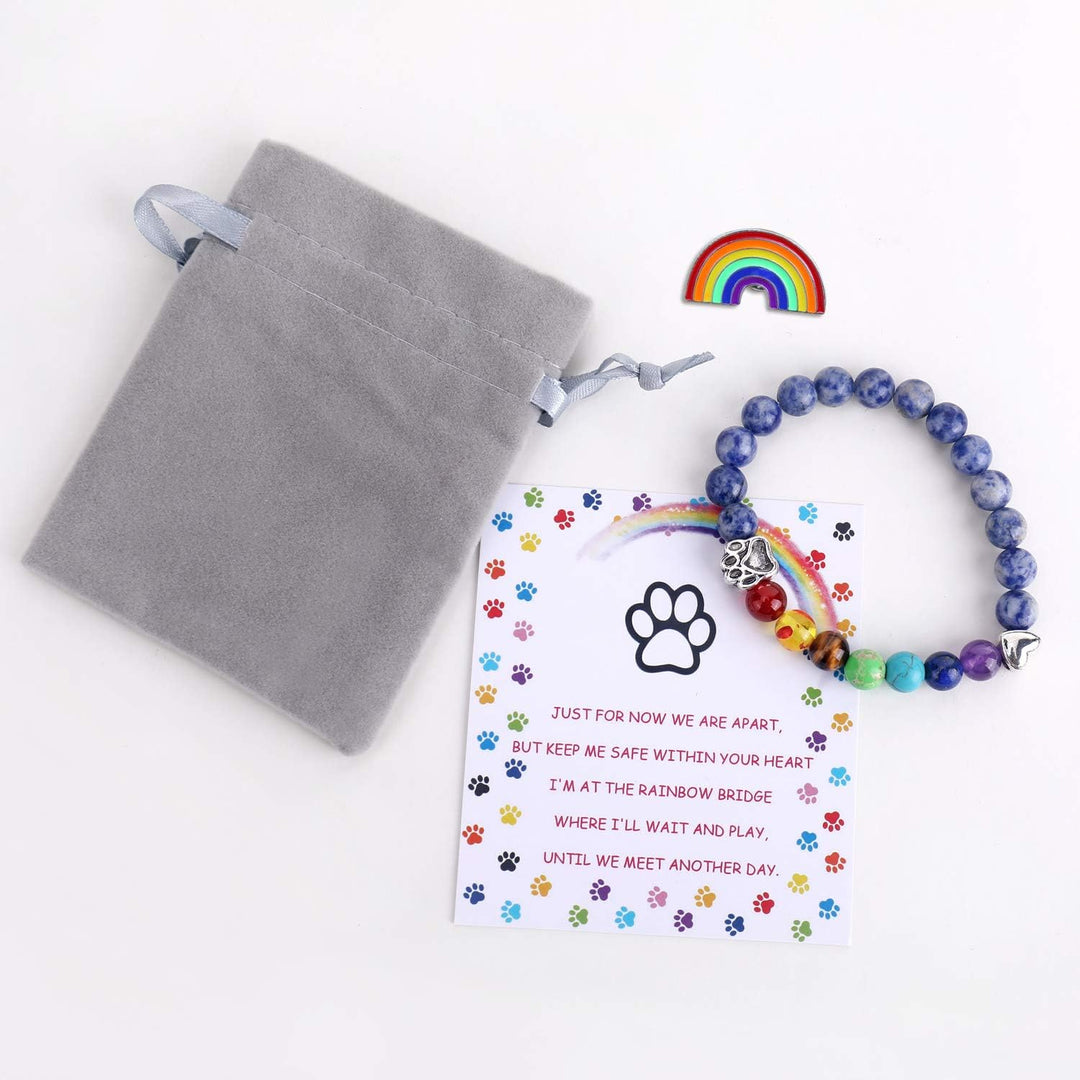 Pulsera Memorial del Puente Arcoíris – Regalo de 7 Bolas de Chakra por Pérdida de Mascota