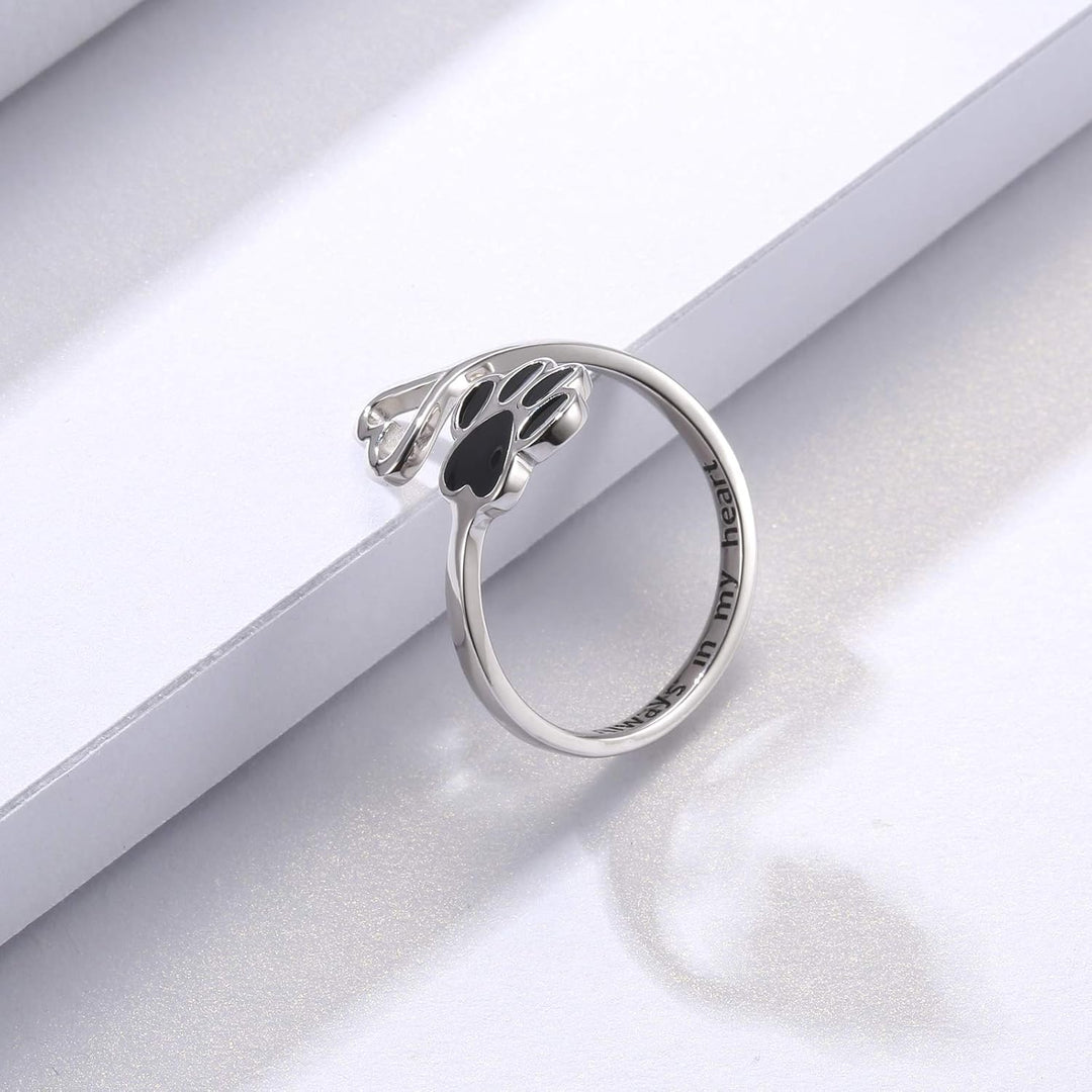 Anillo Artesanal de Patita y Corazón – Ajustable en Plata de Ley 925