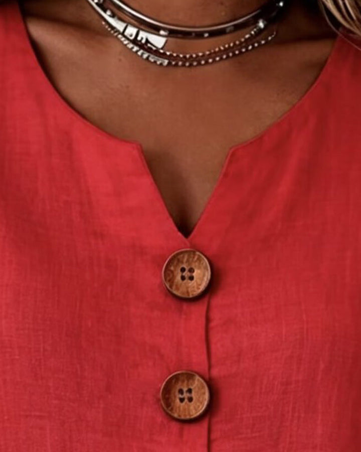 Clarisa | Camiseta sin mangas de algodón con cuello en V y botones