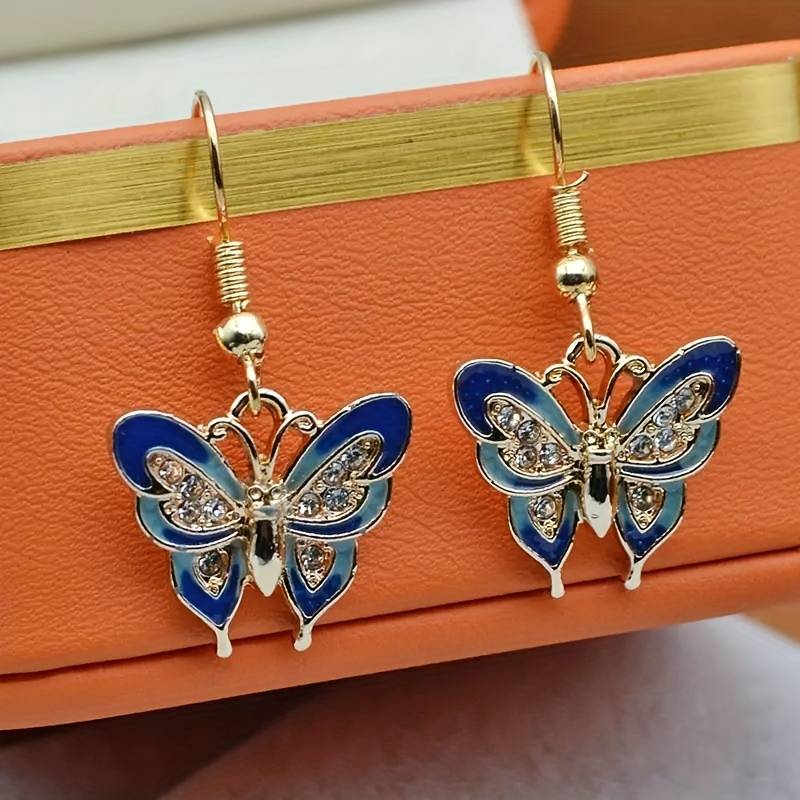 Pendientes de Esmalte de Mariposa Azul Vintage