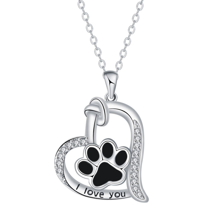Collar con Colgante de Huella de Perro en Forma de Corazón con Zirconia