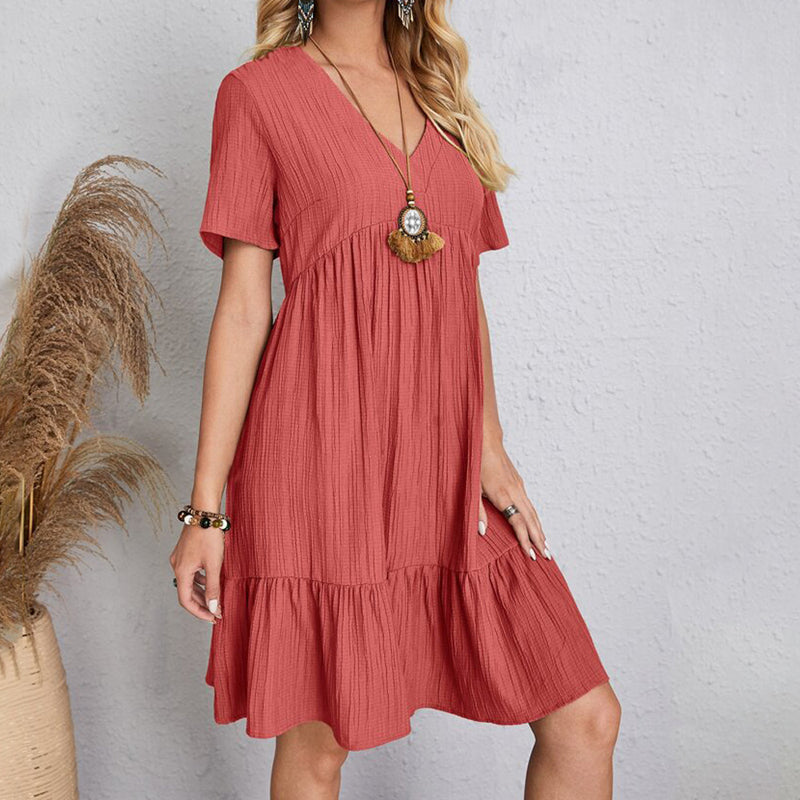 Carmen | Vestido corto bohemio de silueta fluida con cuello en V