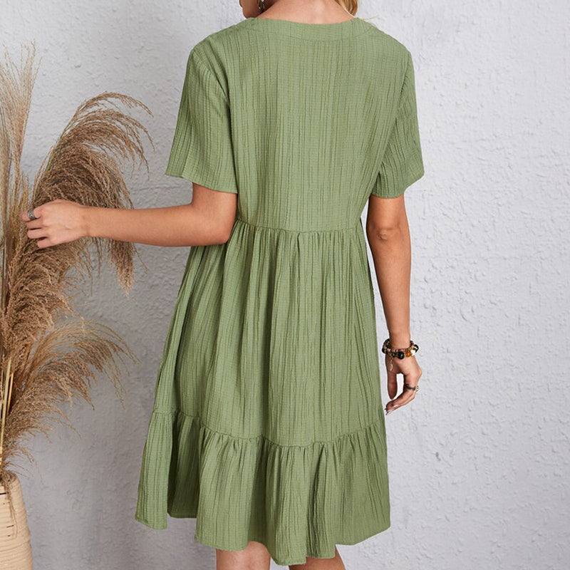 Carmen | Vestido corto bohemio de silueta fluida con cuello en V