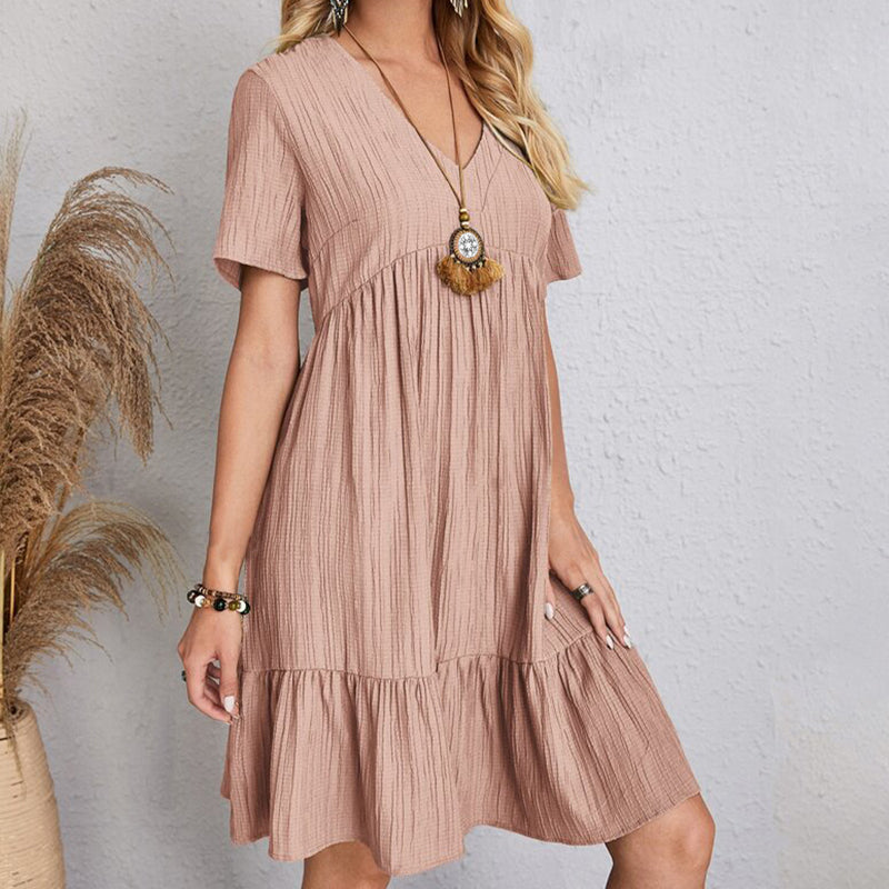 Carmen | Vestido corto bohemio de silueta fluida con cuello en V