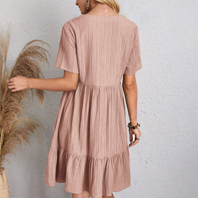Carmen | Vestido corto bohemio de silueta fluida con cuello en V