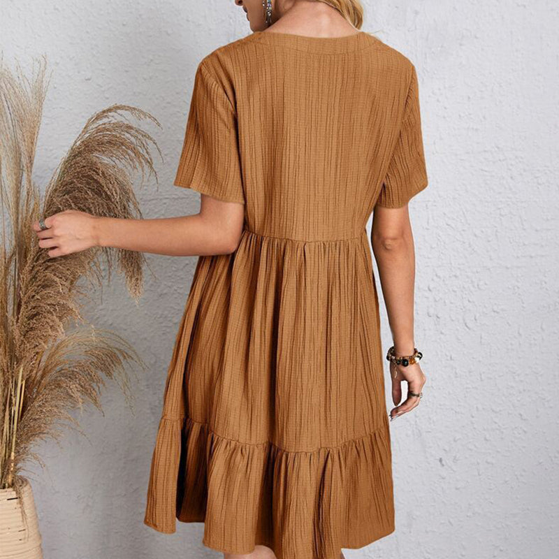 Carmen | Vestido corto bohemio de silueta fluida con cuello en V