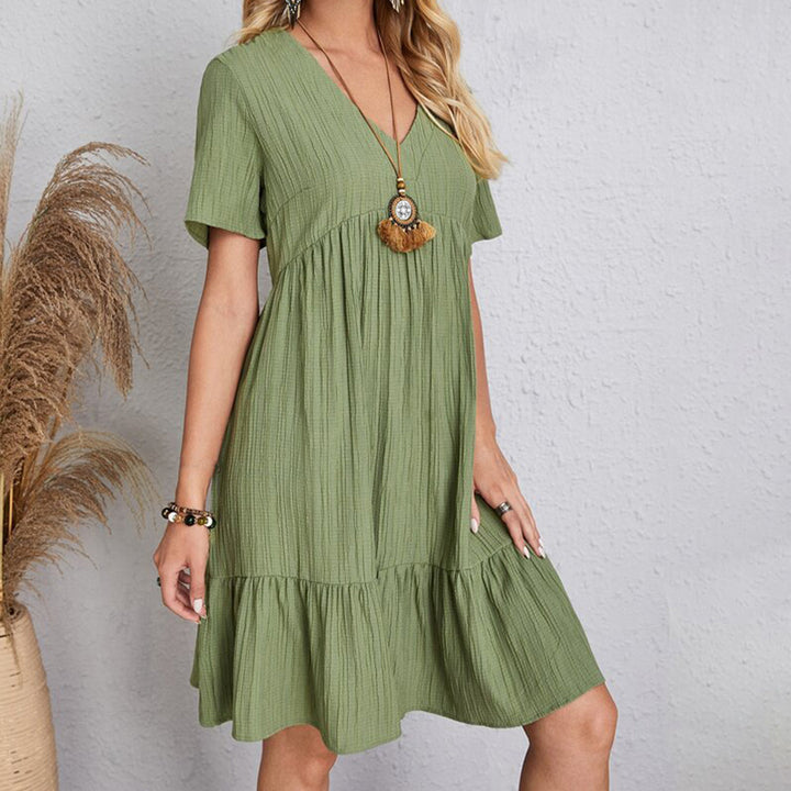Carmen | Vestido corto bohemio de silueta fluida con cuello en V