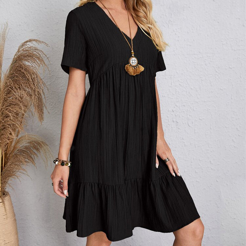 Carmen | Vestido corto bohemio de silueta fluida con cuello en V
