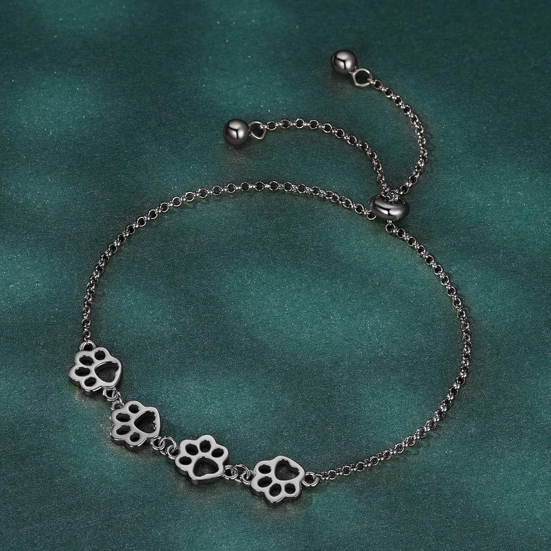 Pulsera de Huella de Patas de Plata de Ley – Ajuste Ajustable