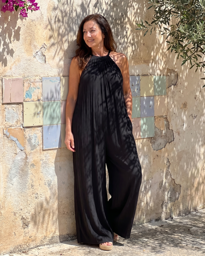 Florencia | Mono de pierna ancha con cuello halter plisado