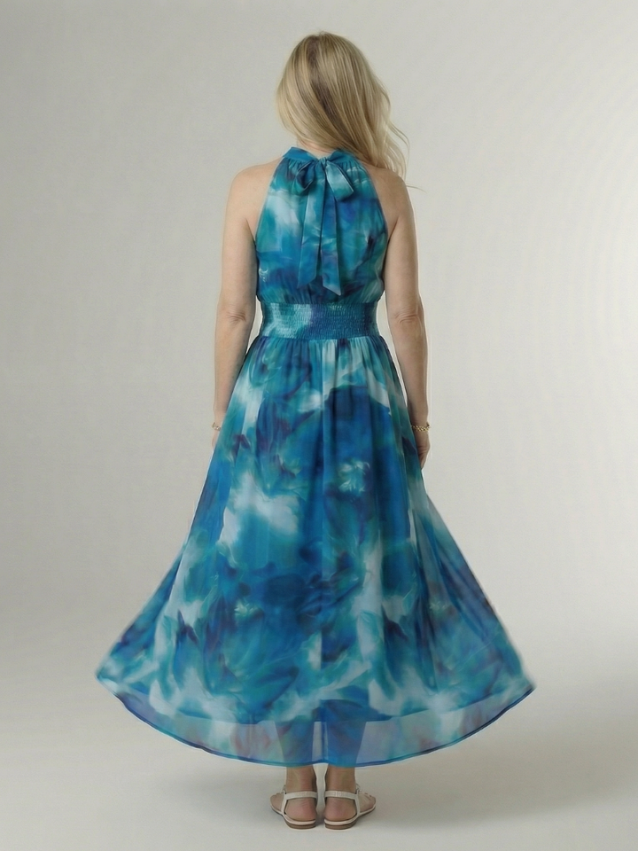 Sylin | Vestido Midi con Cuello Halter Fruncido