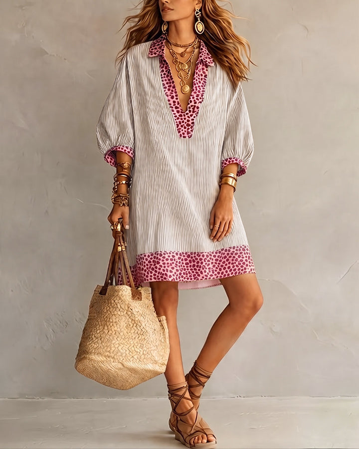 Léa | Vestido camisero con estampado de leopardo y mangas abullonadas