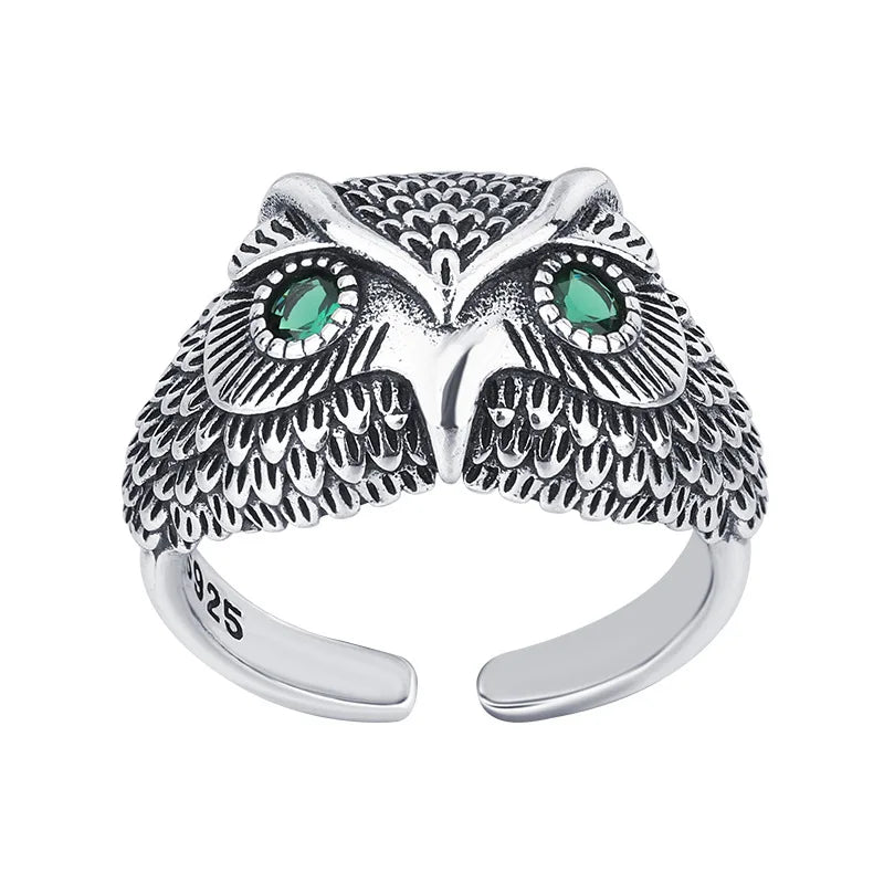 Anillo de Búho de Plata Esterlina