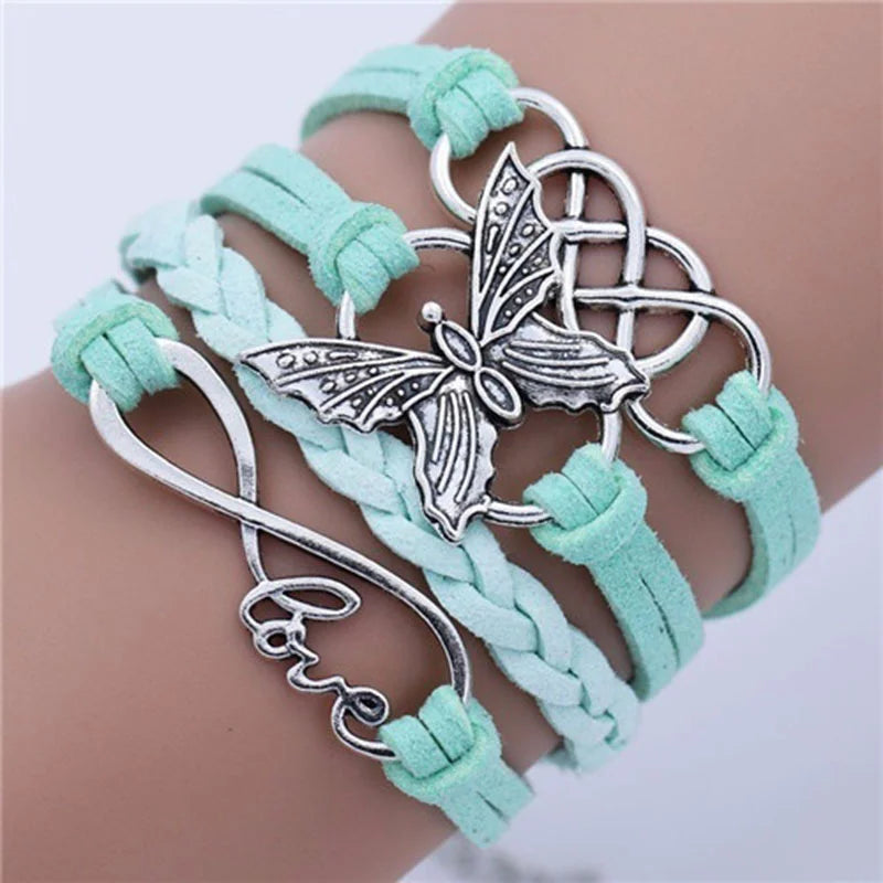 Pulsera de Cuero Mariposa Amor Vintage