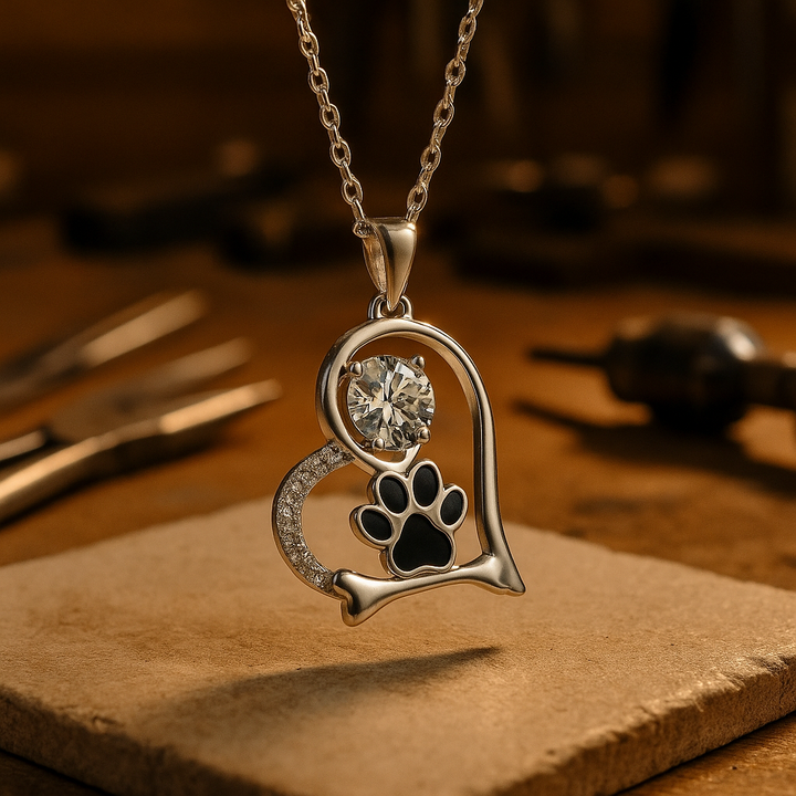 Collar Artesanal con Huella de Perro y Hueso con Zirconia