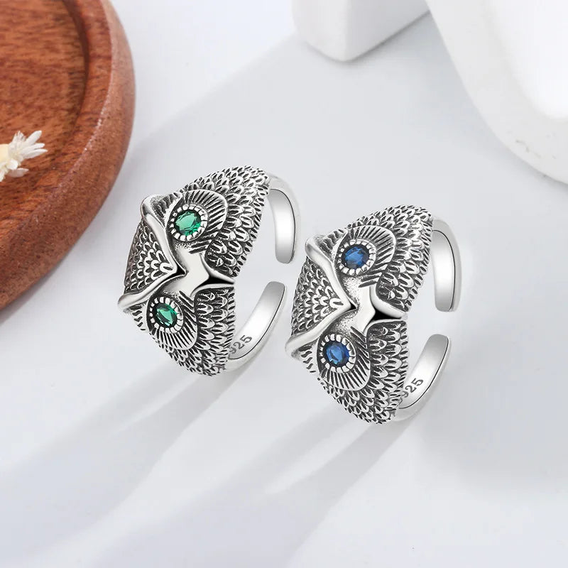 Anillo de Búho de Plata Esterlina