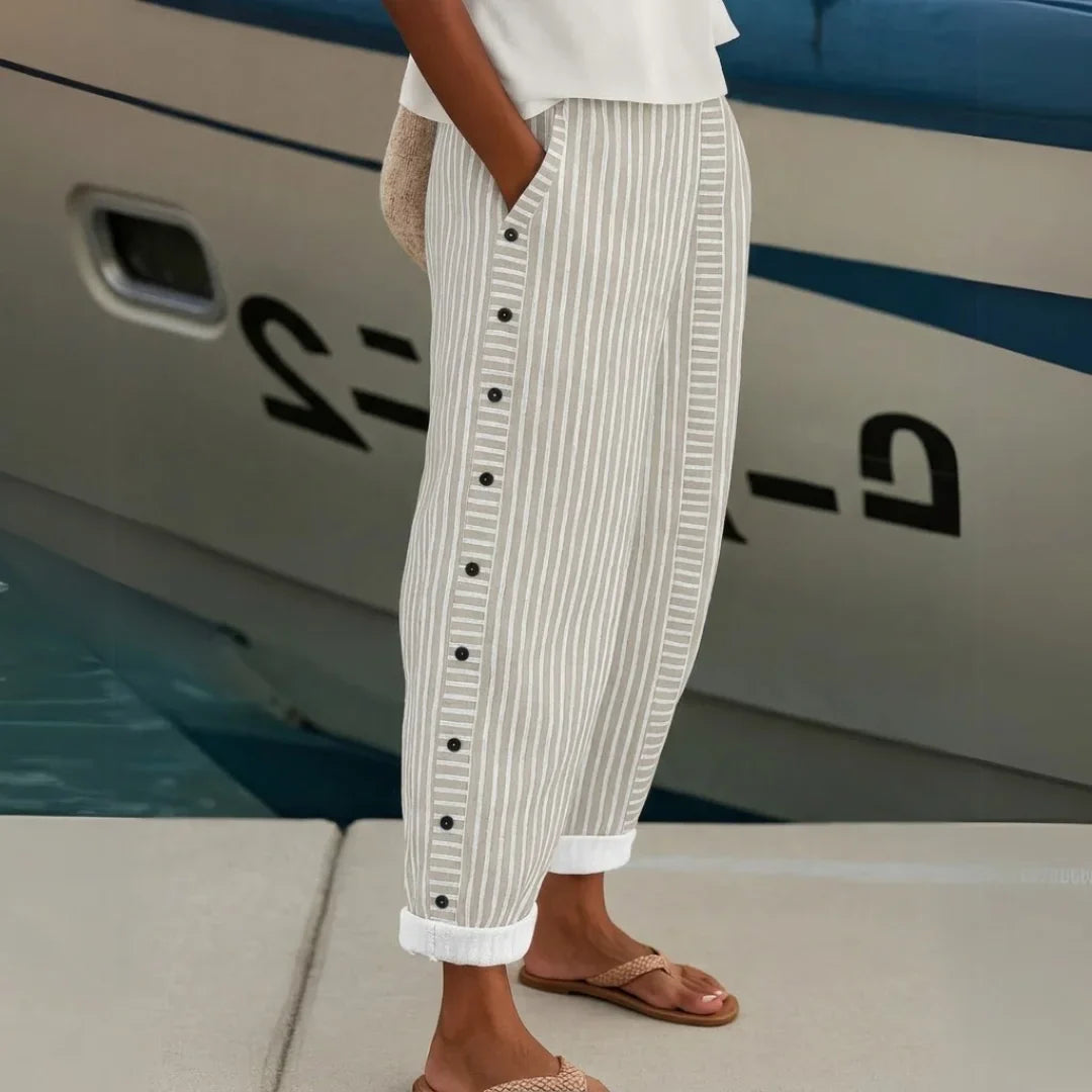 Isabel | Pantalón Recto Rayas Botones