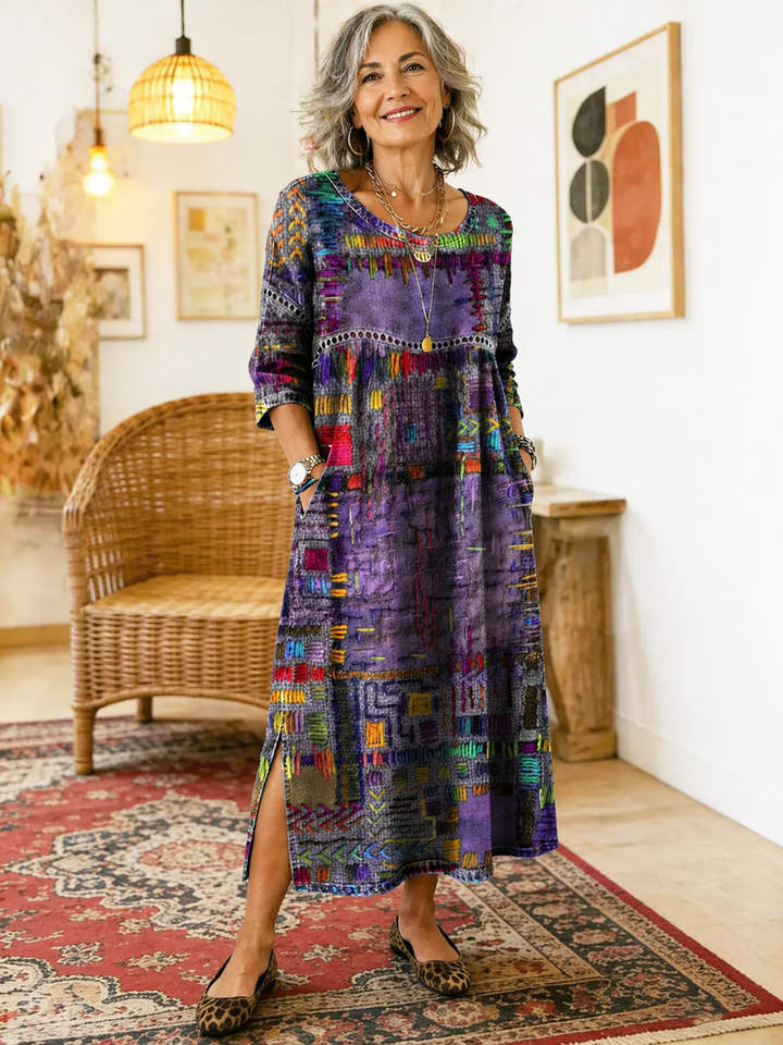 Manuela | Vestido Impreso con Patchwork Étnico