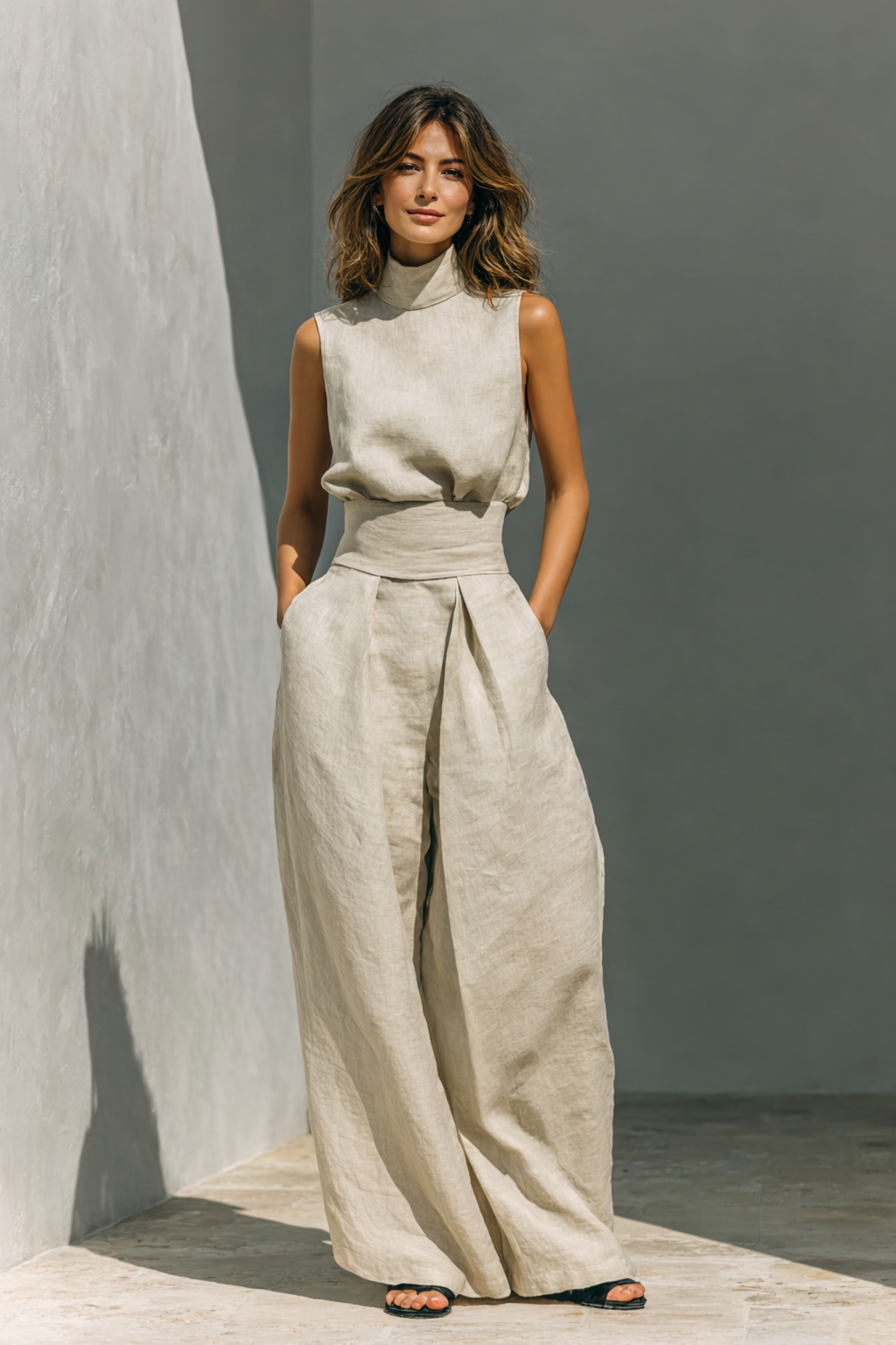 Maria | Conjunto de canotta y pantalón largo de lino y algodón minimalista