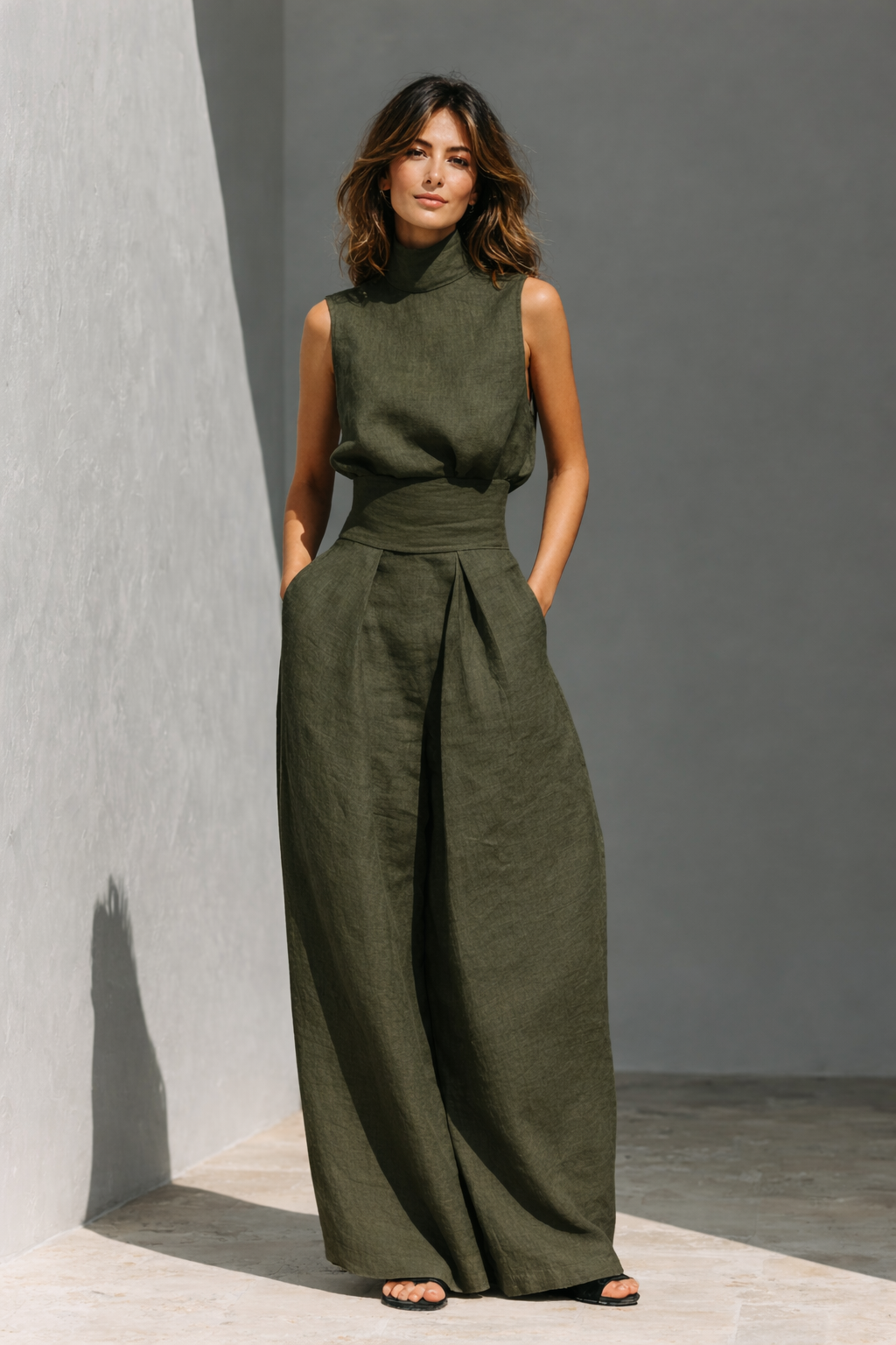 Maria | Conjunto de canotta y pantalón largo de lino y algodón minimalista