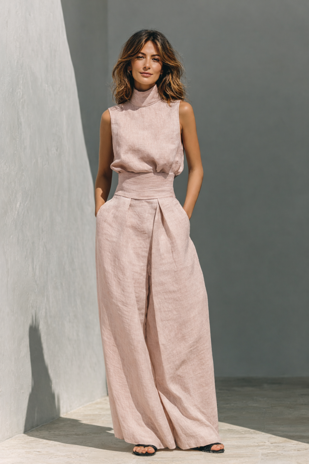 Maria | Conjunto de canotta y pantalón largo de lino y algodón minimalista